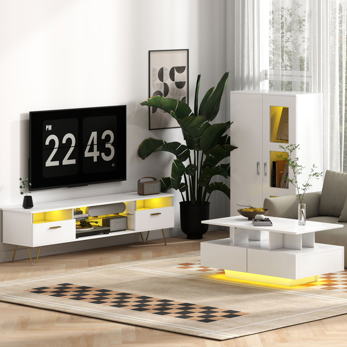 HOMCOM White Display Cabinet with Glass Shelves & LED Lights