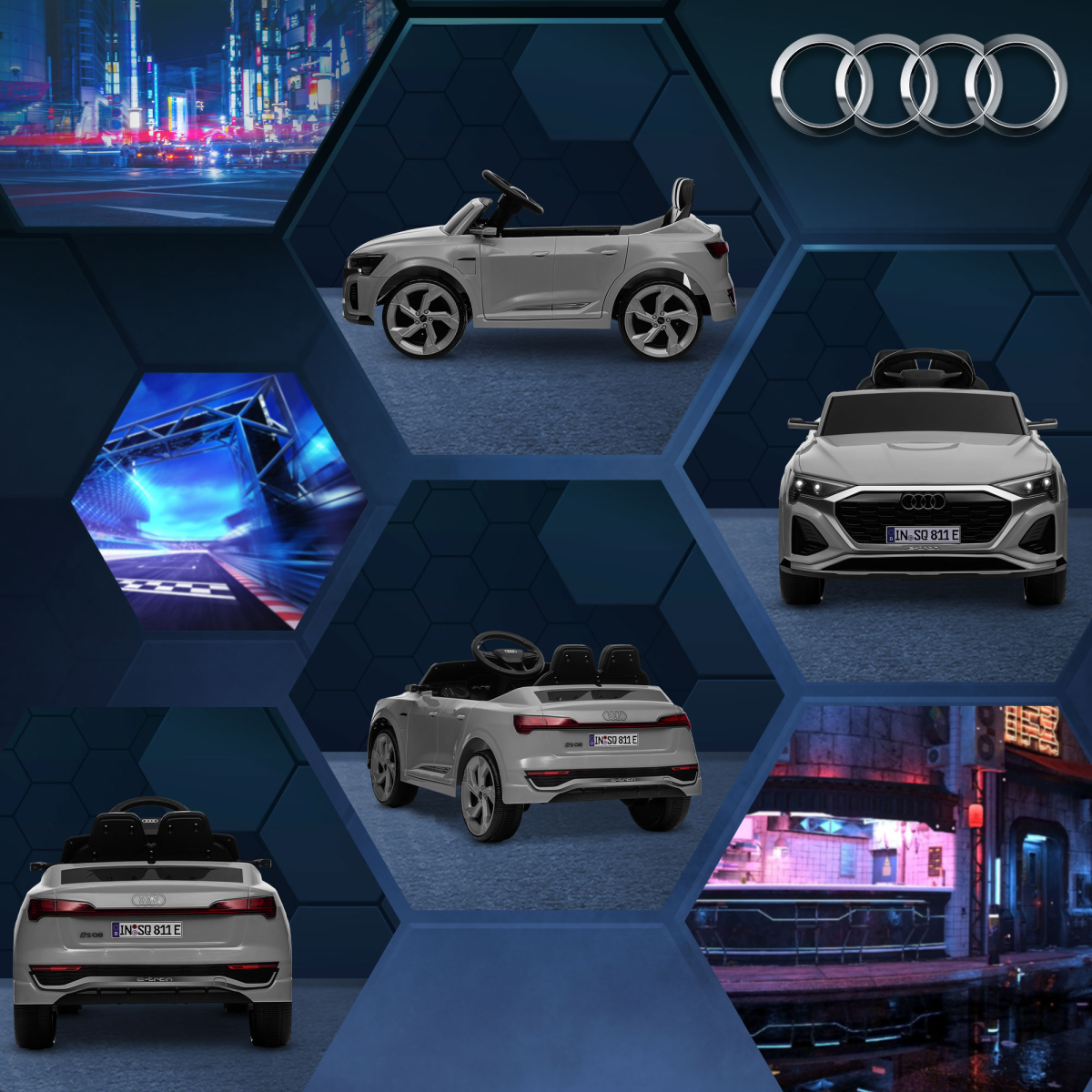 AIYAPLAY Audi Q8 e-tron Sportback Kids Electric Car, Grey, Remote