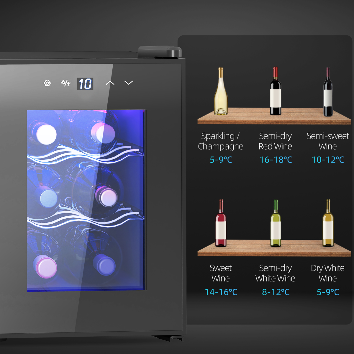 HOMCOM 6-Bottle Wine Cooler Fridge with Glass Door, Touch Control