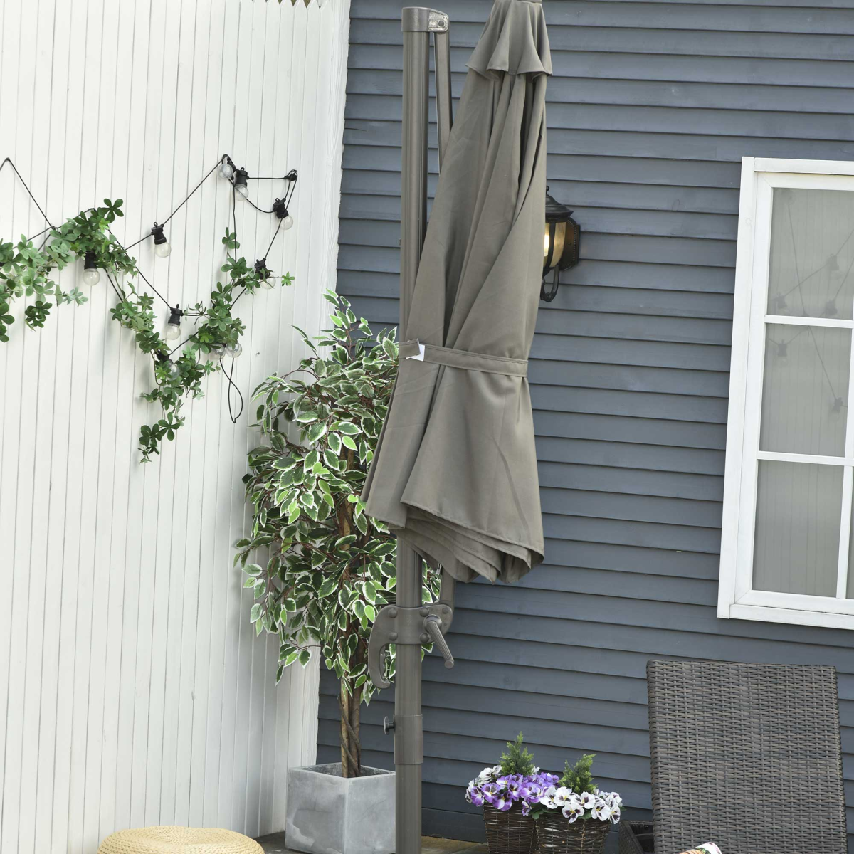 Outsunny Roma 3m Round Patio Cantilever Parasol Umbrella, Dark Grey