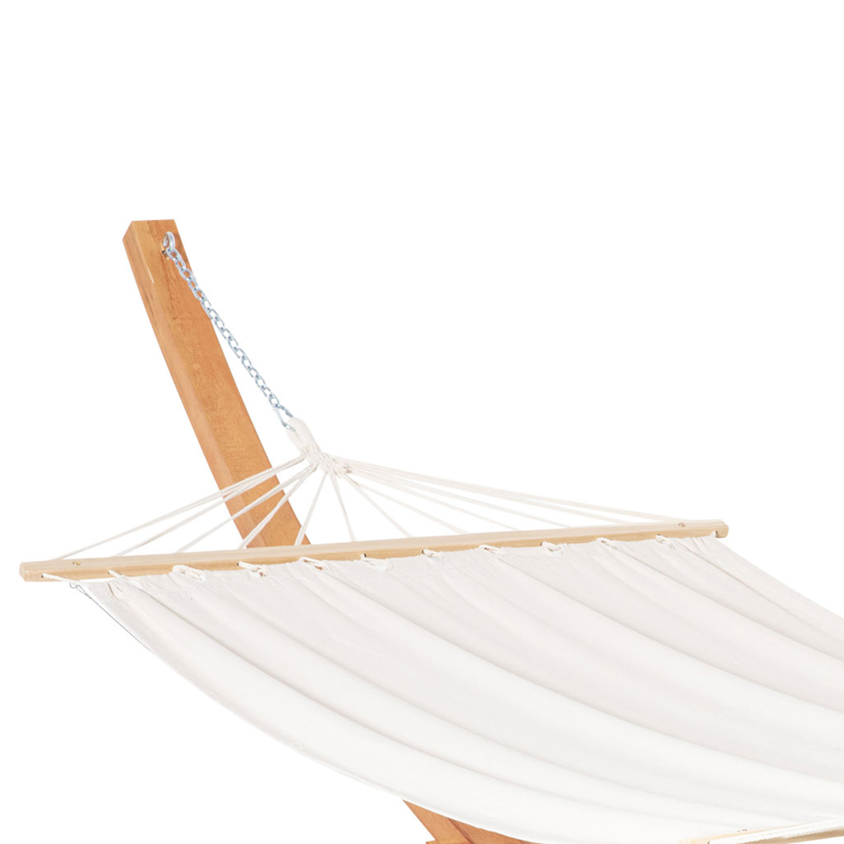 Outsunny Outdoor Garden Hammock with Wooden Stand, Curved Wooden Frame, Wide Cotton Hanging Bed, White