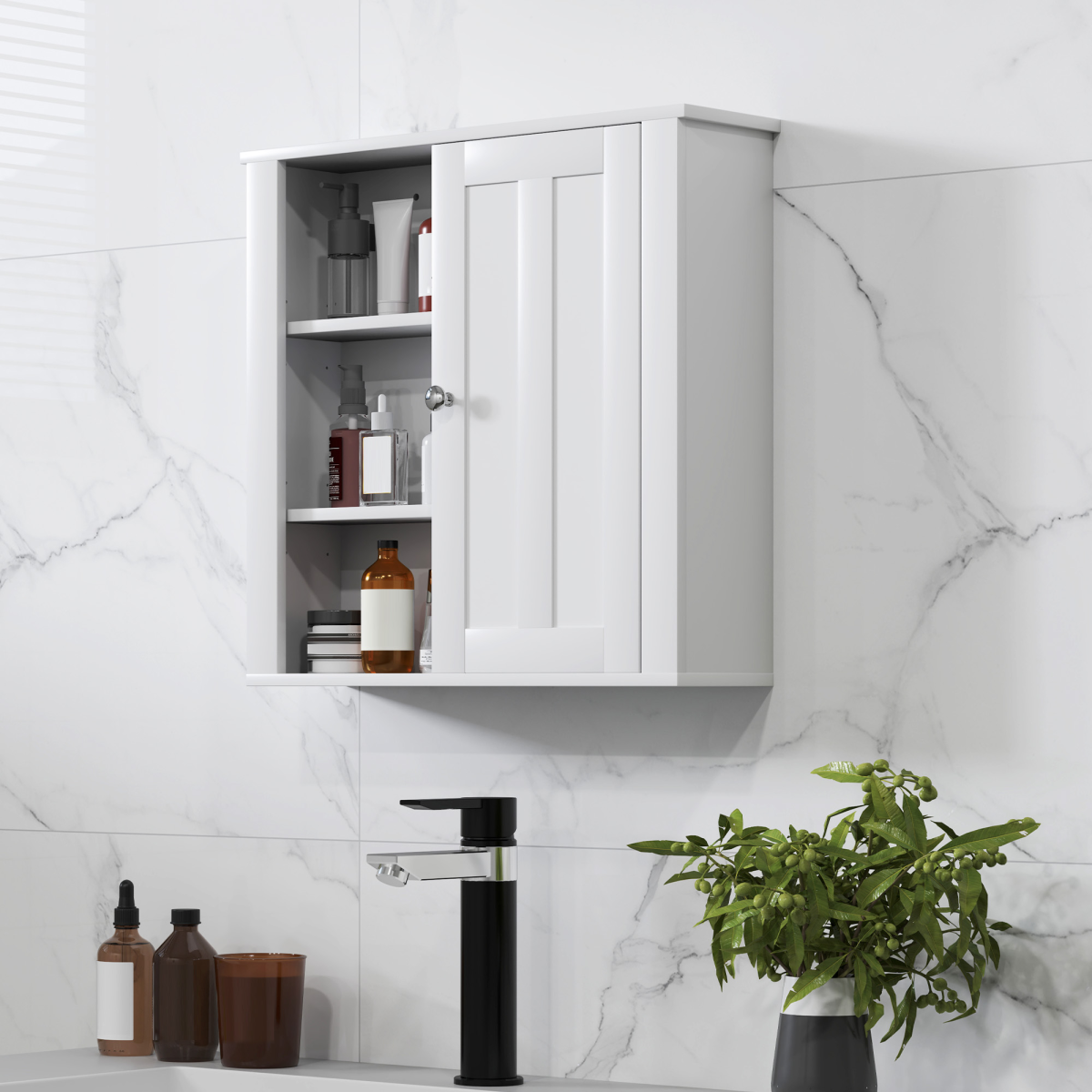 HOMCOM Wall Mounted Bathroom Cabinet with Adjustable Shelves, White