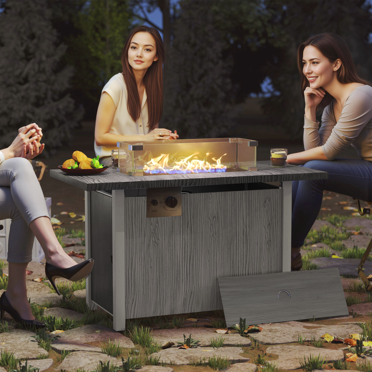 Outsunny Propane Fire Pit Table, 50,000 BTU, Dark Grey