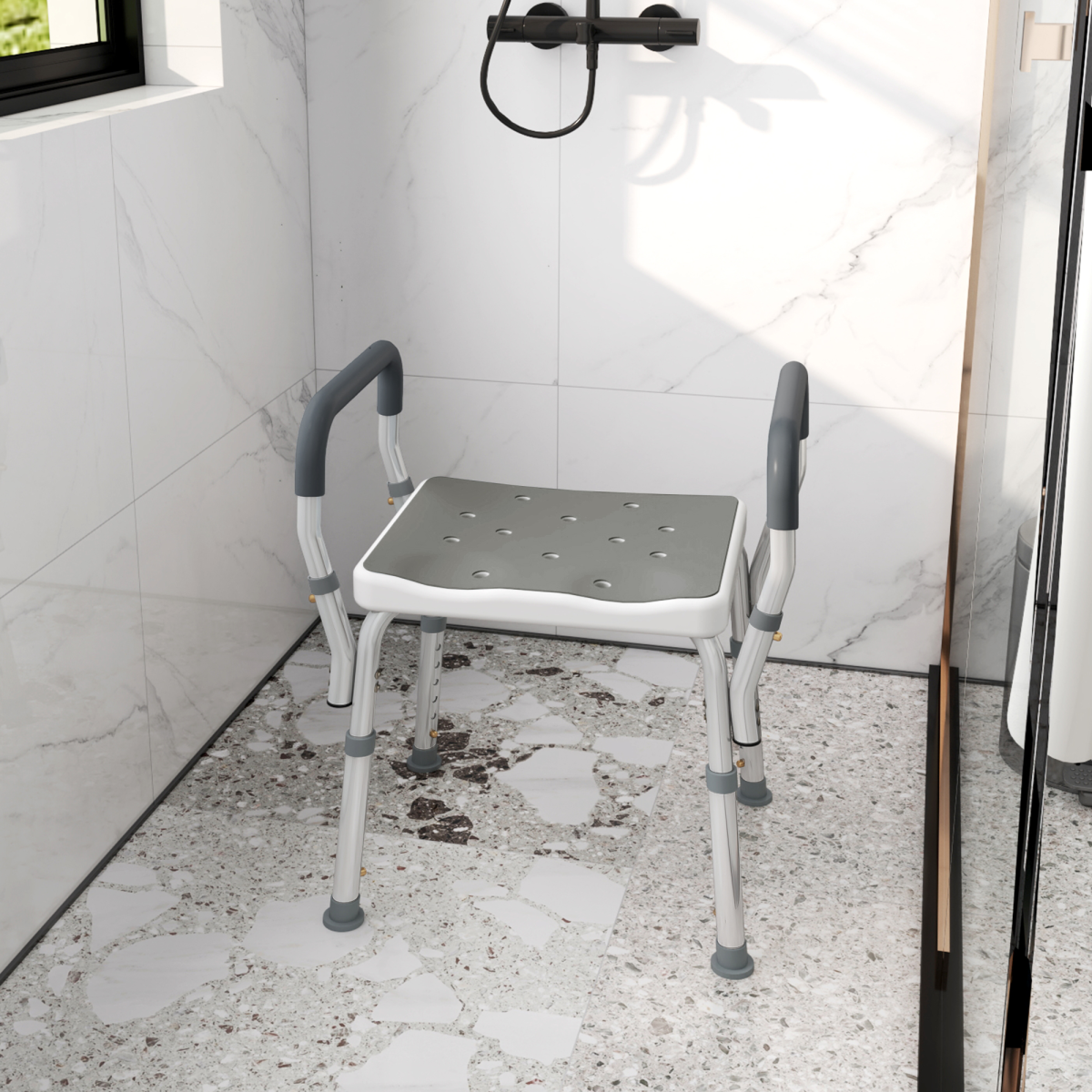 HOMCOM Adjustable Aluminium Bath Chair, Rust-Free, Grey