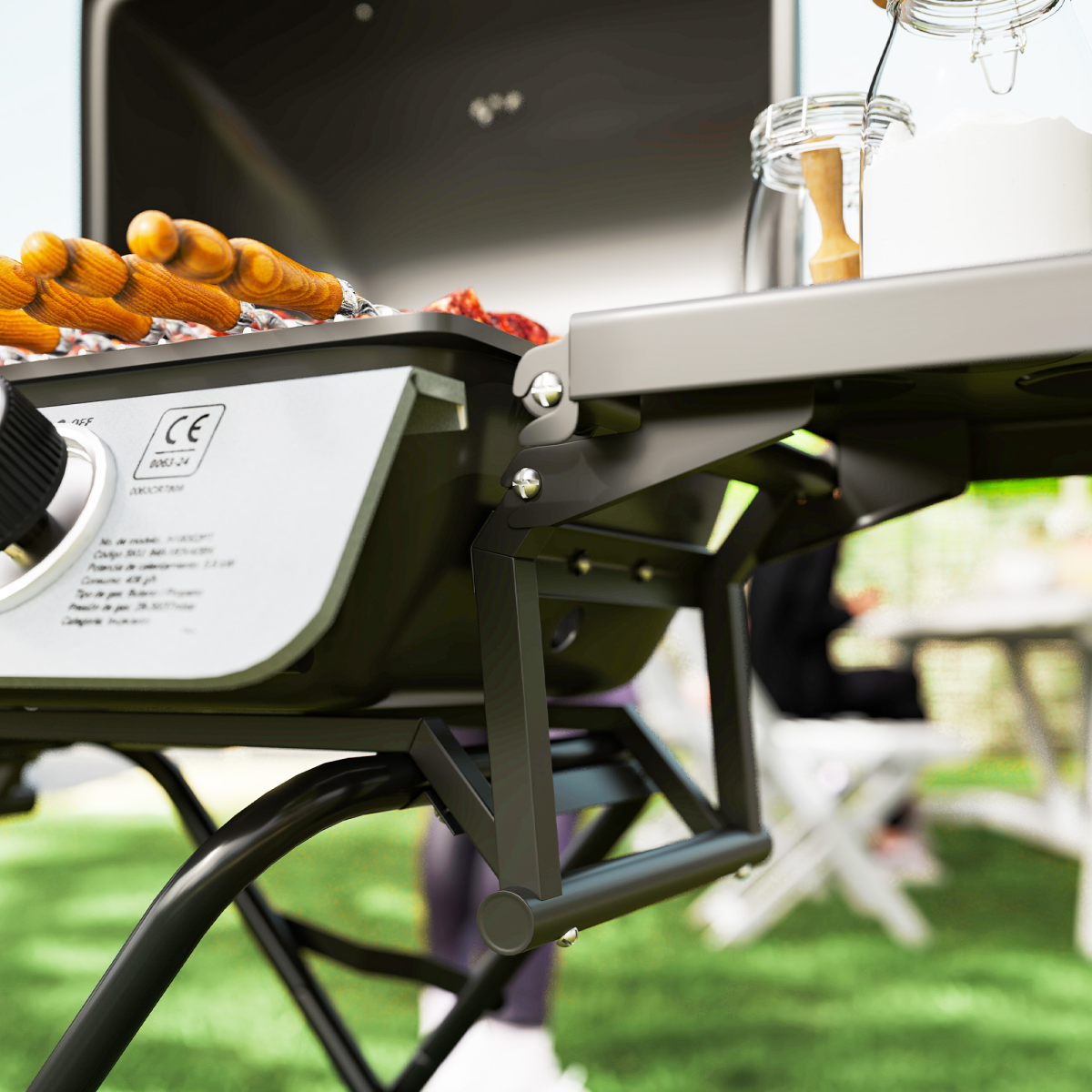Outsunny Portable Foldable Gas Barbecue Grill with Thermometer, Black
