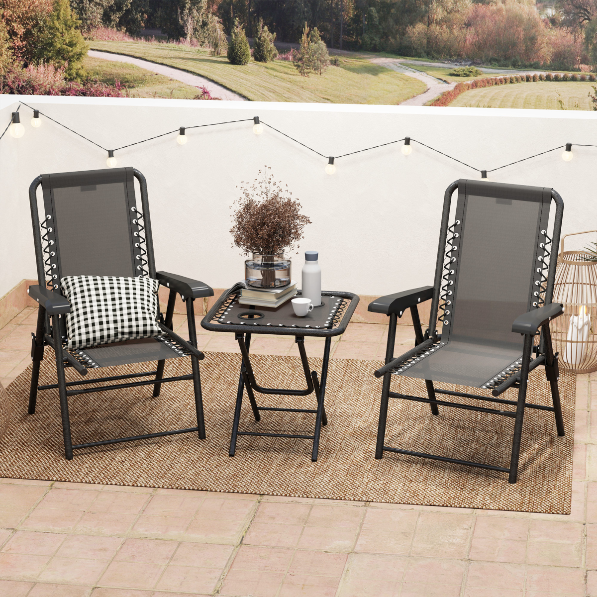 Outsunny 3-Piece Folding Bistro Set with Cup Holders, Black