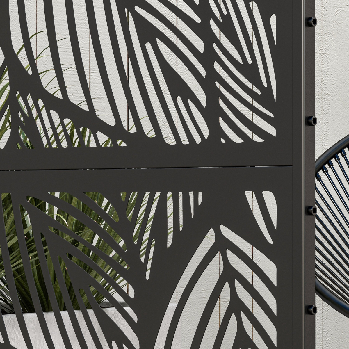 Outsunny 6.5FT Steel Outdoor Decorative Privacy Screen Panel with Stand, Leaf Design, Black