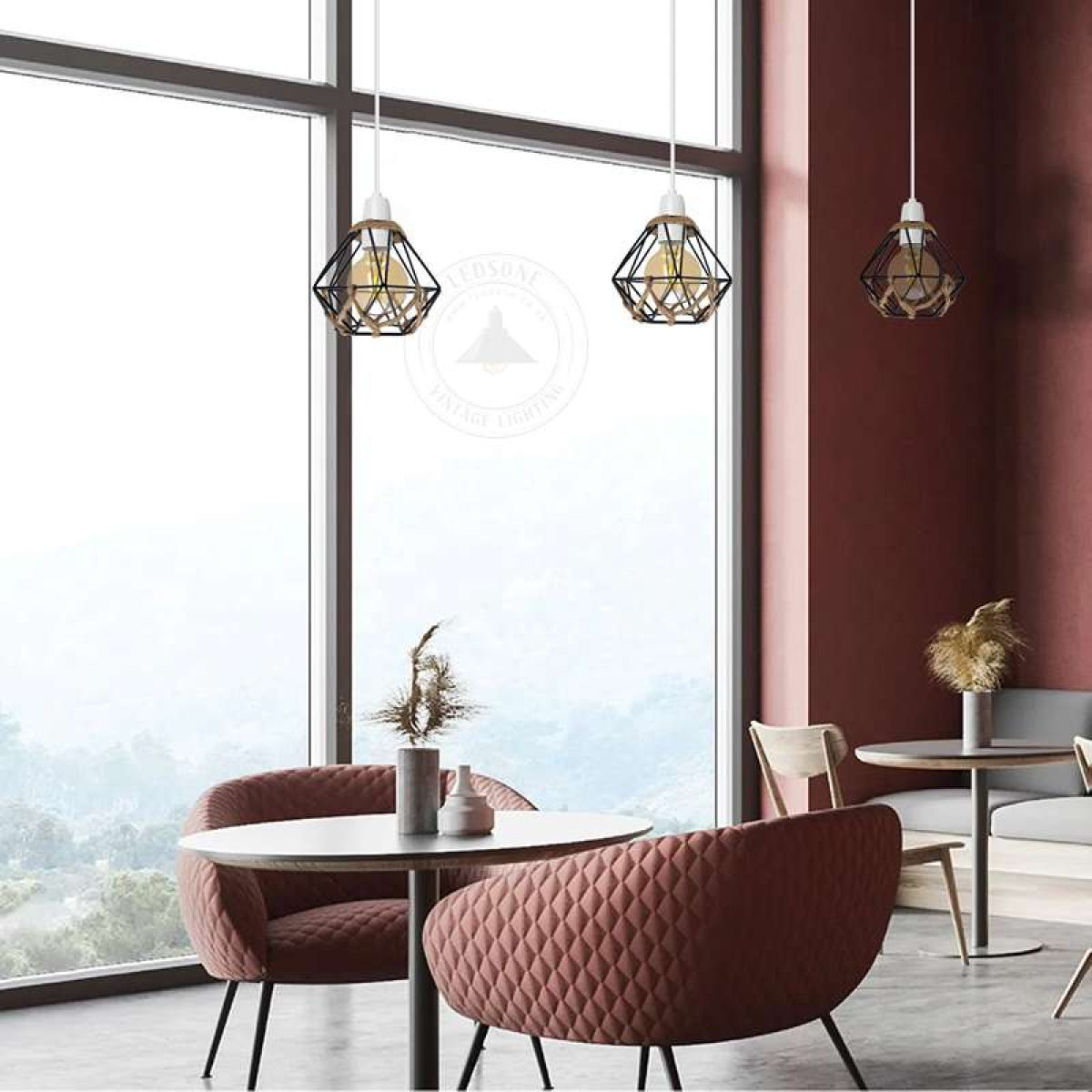 LEDSone Vintage Diamond Hemp Rope Metal Lampshade with Reducer Ring