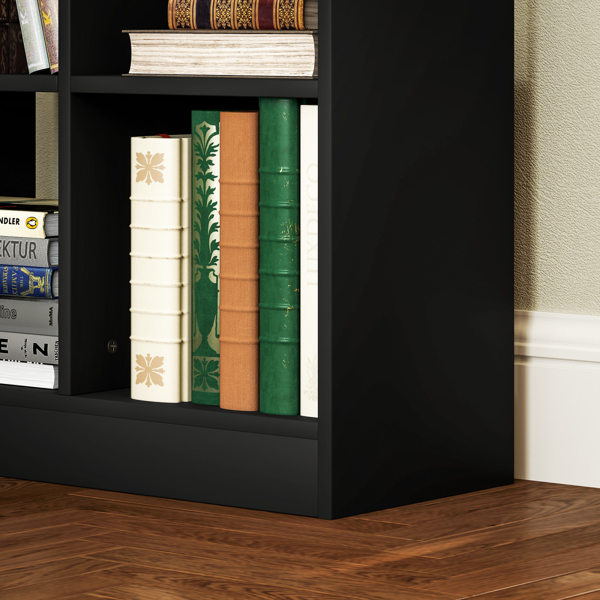 HOMCOM Freestanding Black Bookcase Display Shelf with Drawer, 9 Compartments