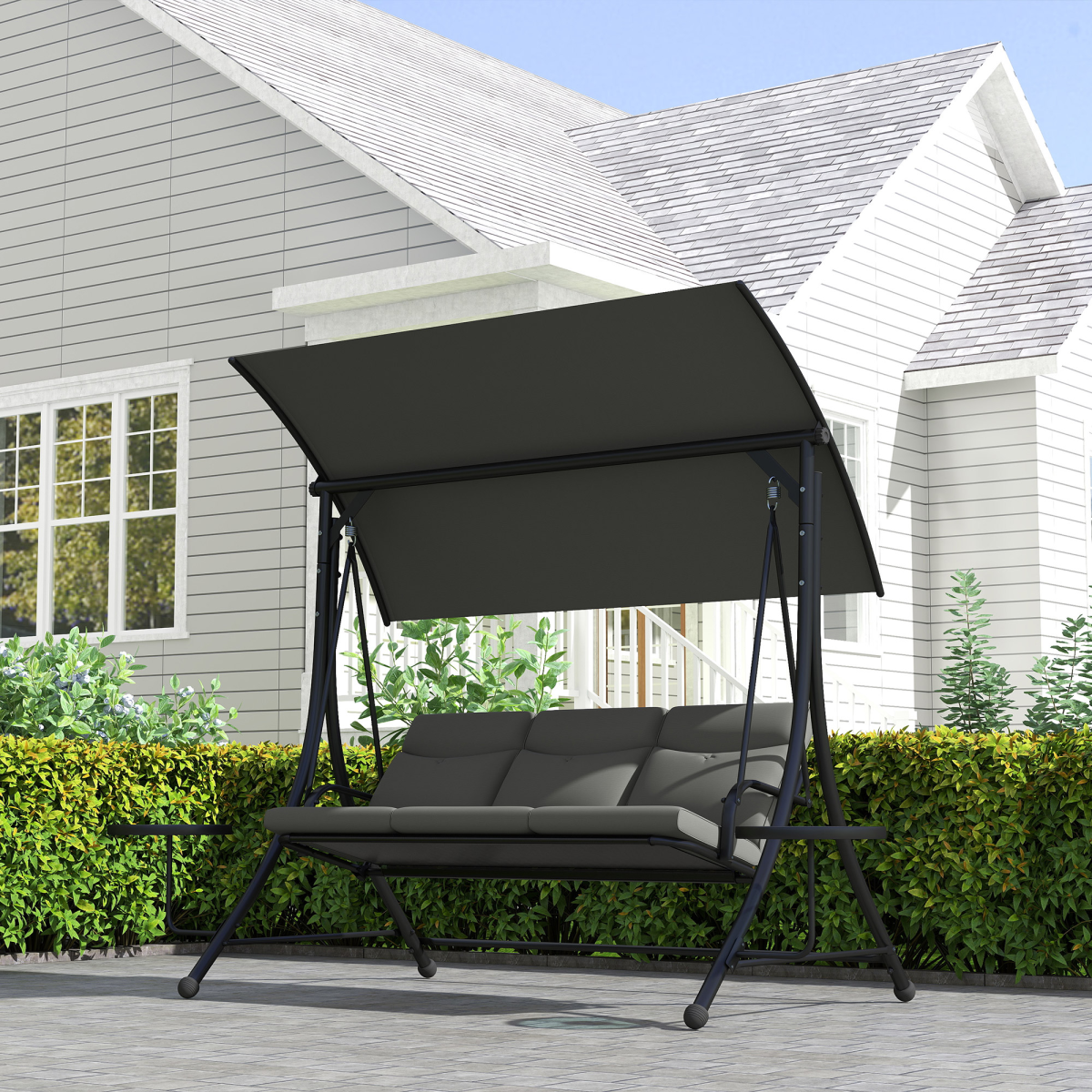 Outsunny 3-Seater Steel Garden Swing Chair with Adjustable Canopy