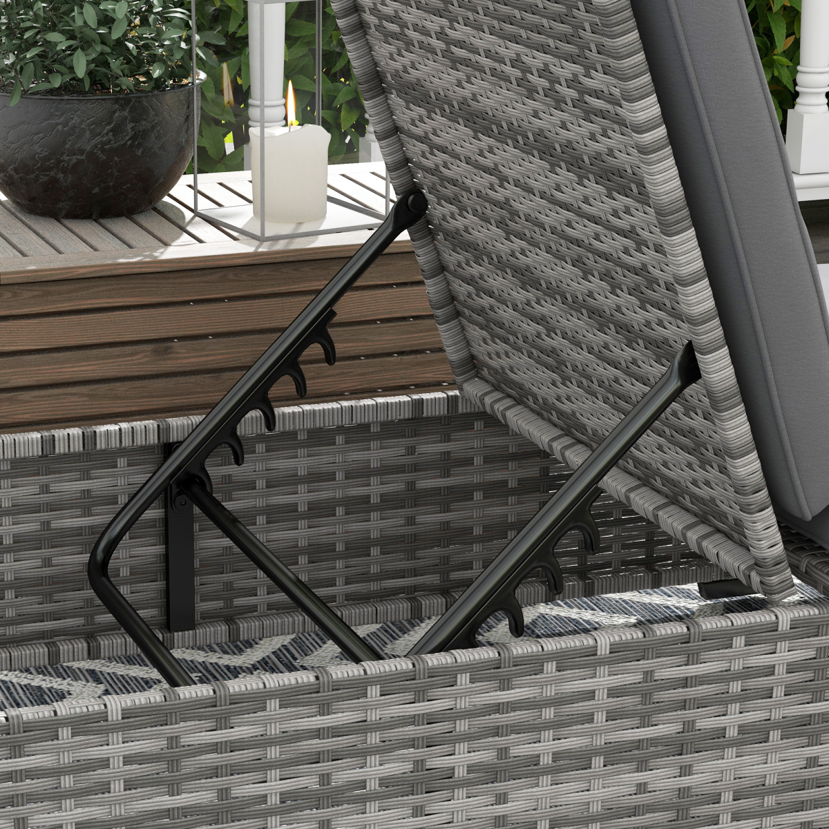 Outsunny Grey Rattan Lounger with Cushion, 5-Level Reclining Sun Lounger