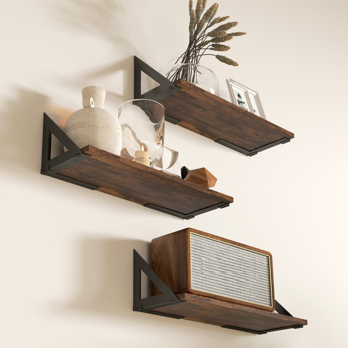 HOMCOM Set of 3 Vintage Wall Shelves, Rustic Brown