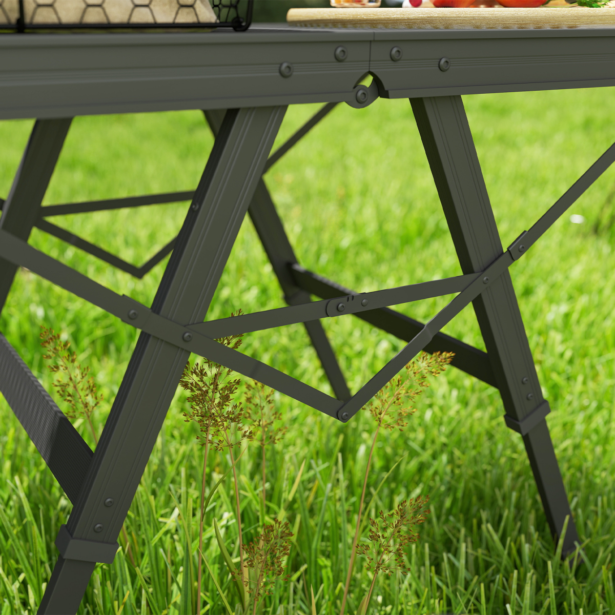 Outsunny Folding Camping Table with Adjustable Heights, Mesh Top