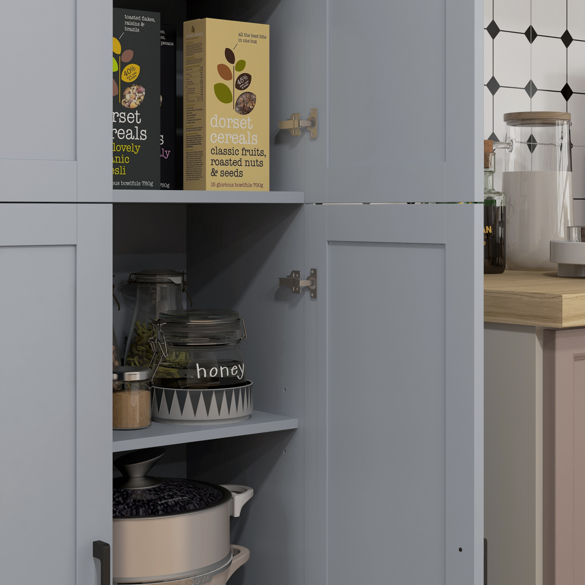 HOMCOM Grey Kitchen Storage Cabinet with 4 Doors and Adjustable Shelves