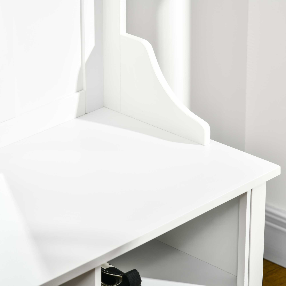 HOMCOM 3-in-1 Mirrored Shoe Cabinet with 4 Coat Hooks, Top Shelf, 4 Shoe Storage Cubes, White, 80 x 40 x 170 cm