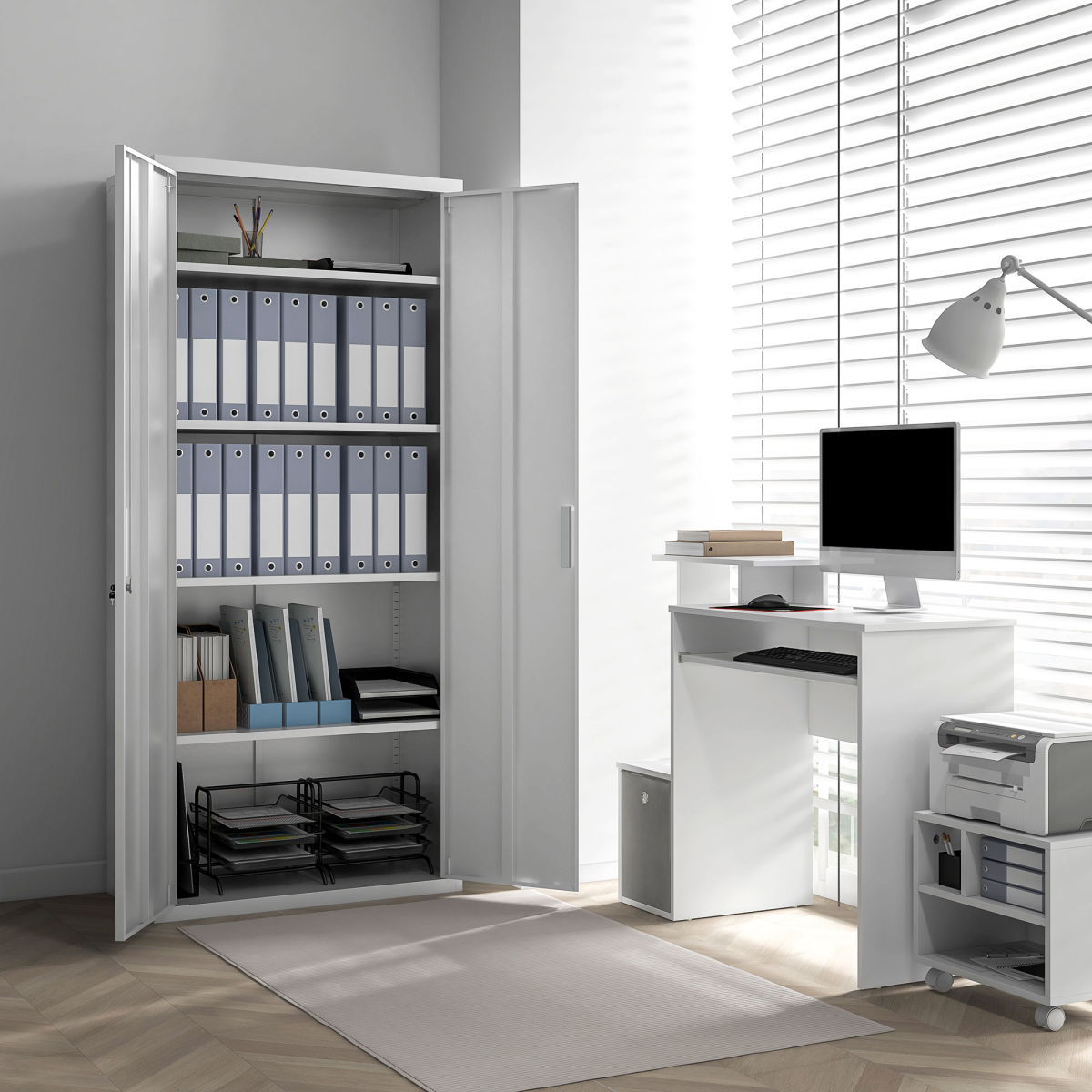 HOMCOM Lockable Steel Storage Cabinet with 5 Adjustable Shelves, White