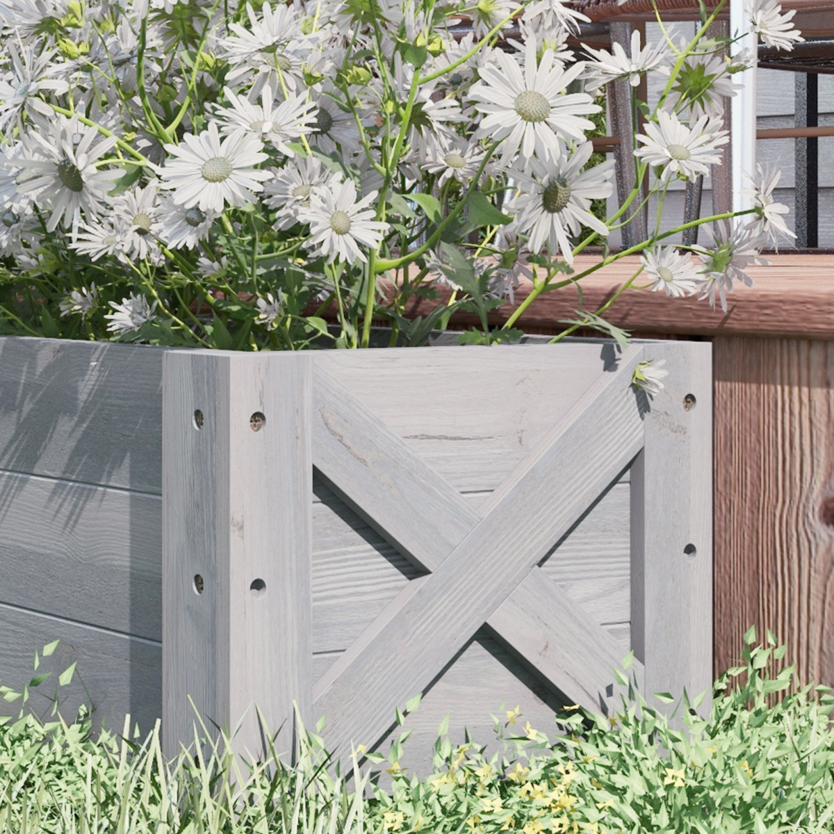 Outsunny Grey Fir Wood Raised Garden Bed Planter 100x36.5x36cm