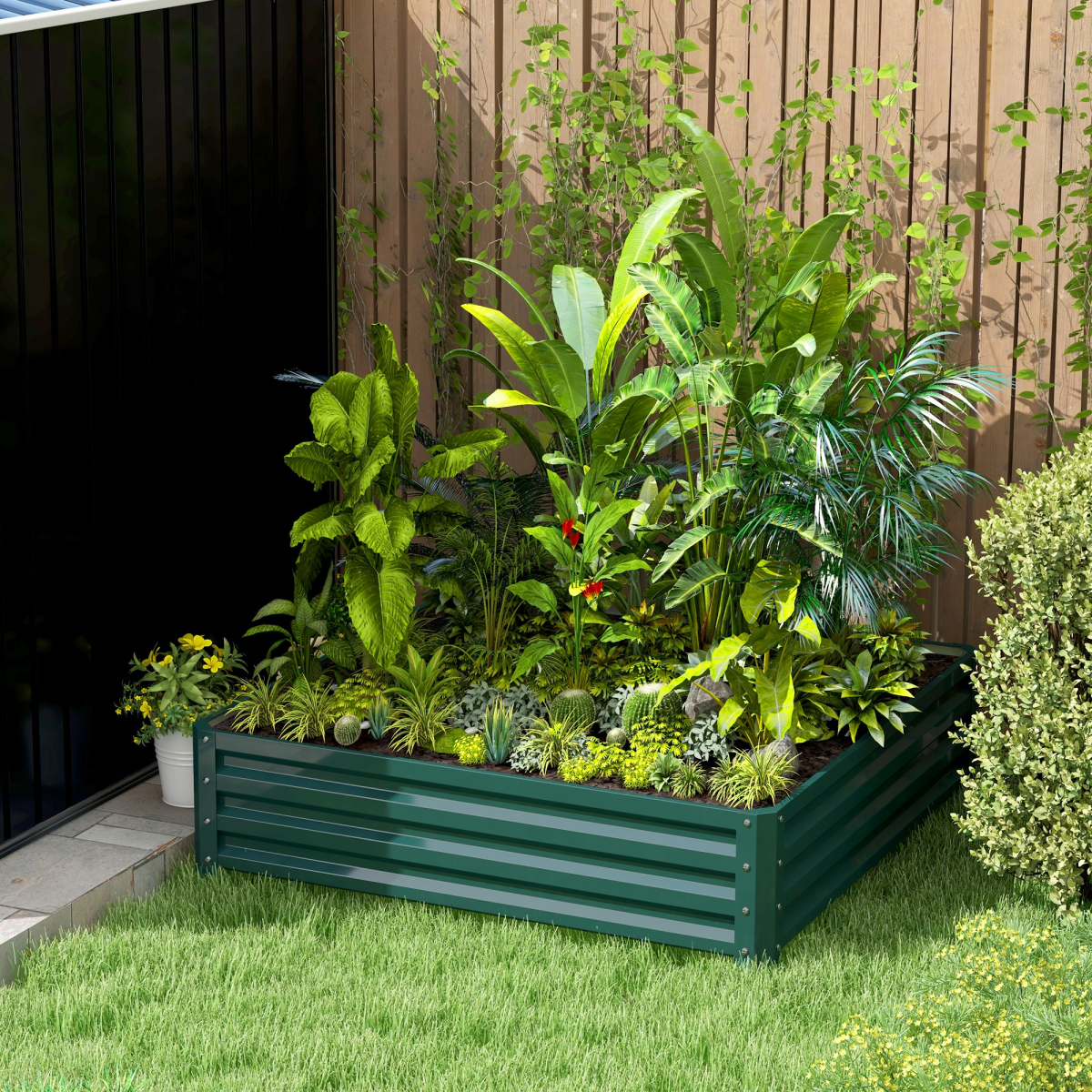 Outsunny 120x120cm Galvanised Steel Raised Garden Bed Planter