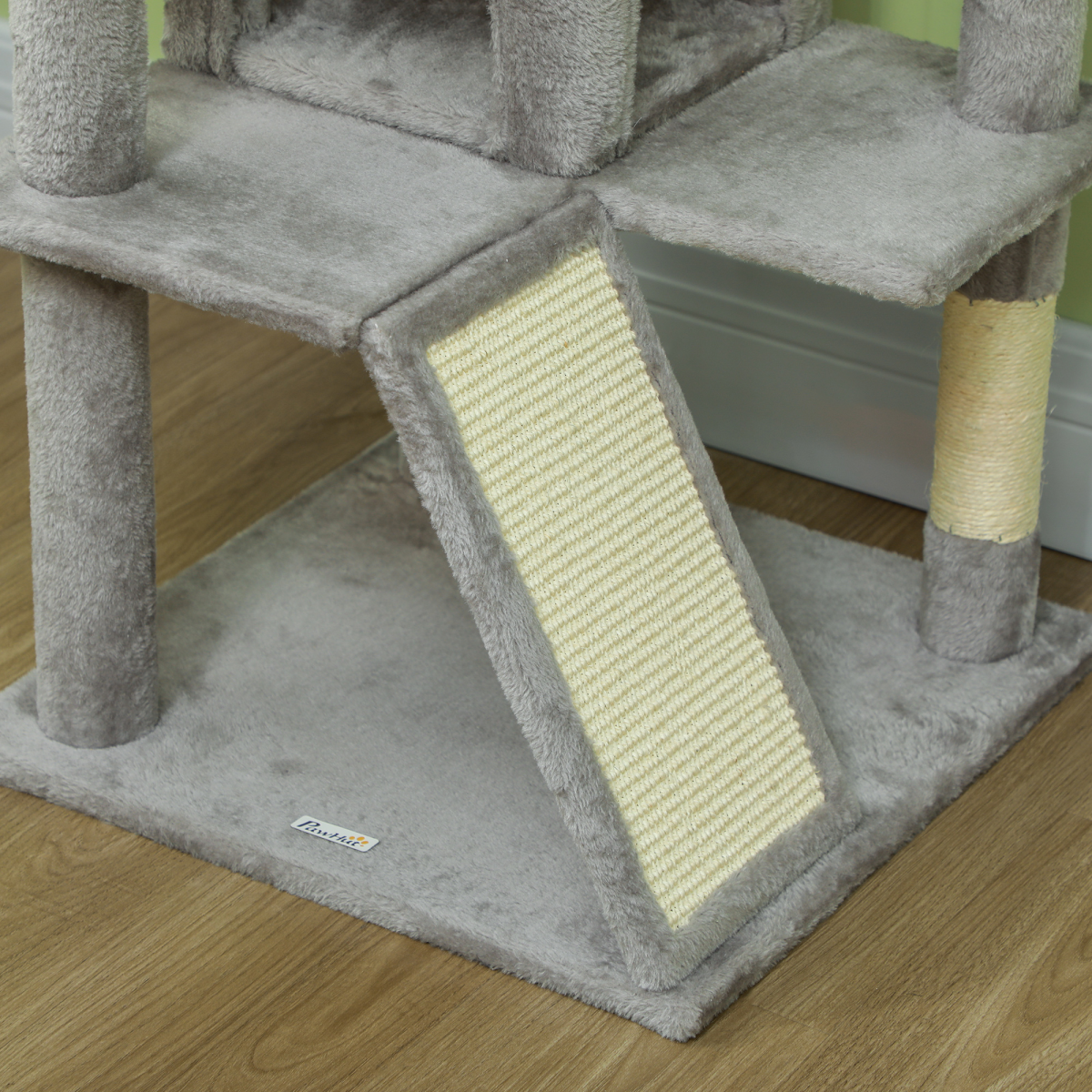 PawHut 138cm Cat Tree with Condos, Bed and Scratching Posts, Light Grey