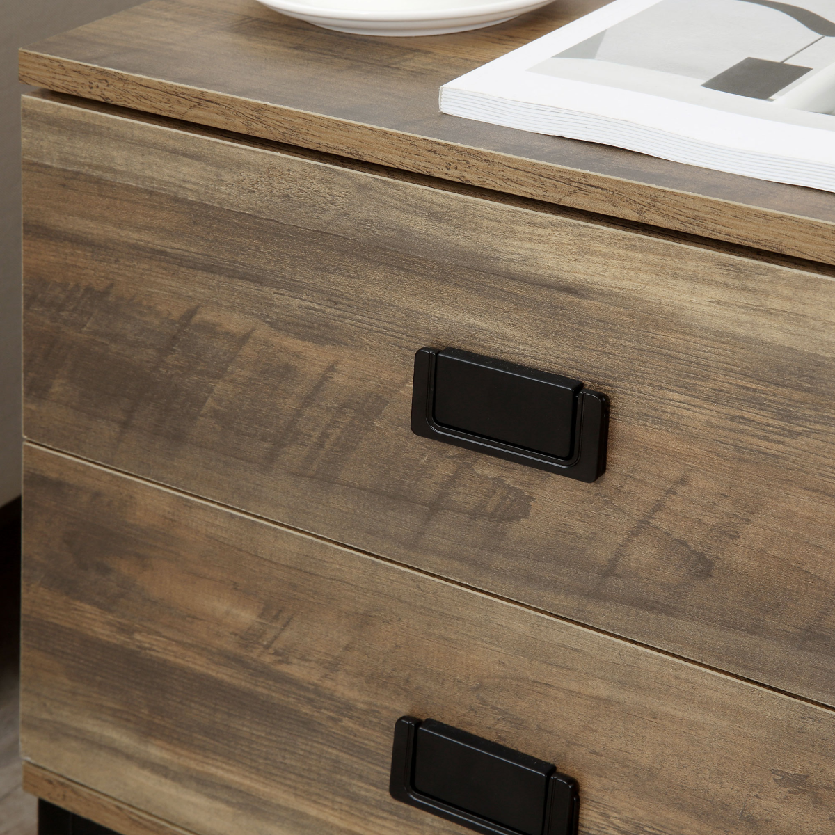 HOMCOM Metal Frame Bedside Table with 2 Drawers and Storage