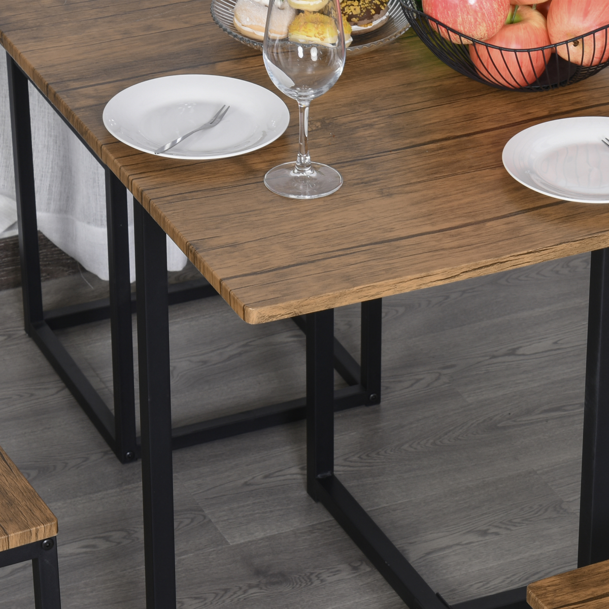 HOMCOM 5-Piece Dining Set with Table and 4 Stools, Steel Frame, Black/Brown