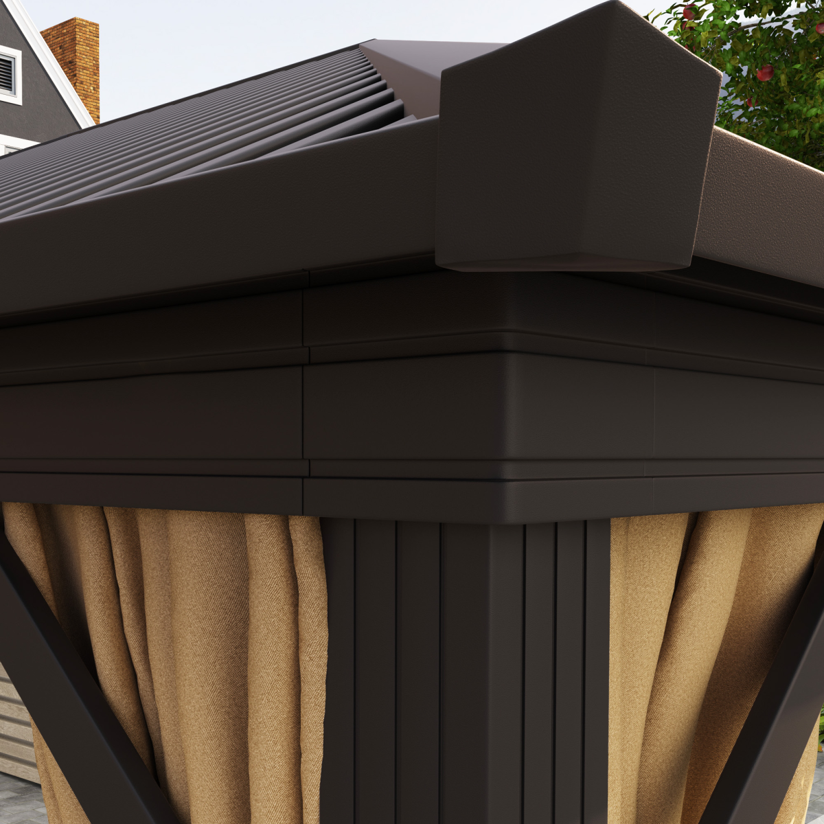Outsunny 3.63 x 3m Metal Hardtop Garden Gazebo with Screened Curtains, Brown