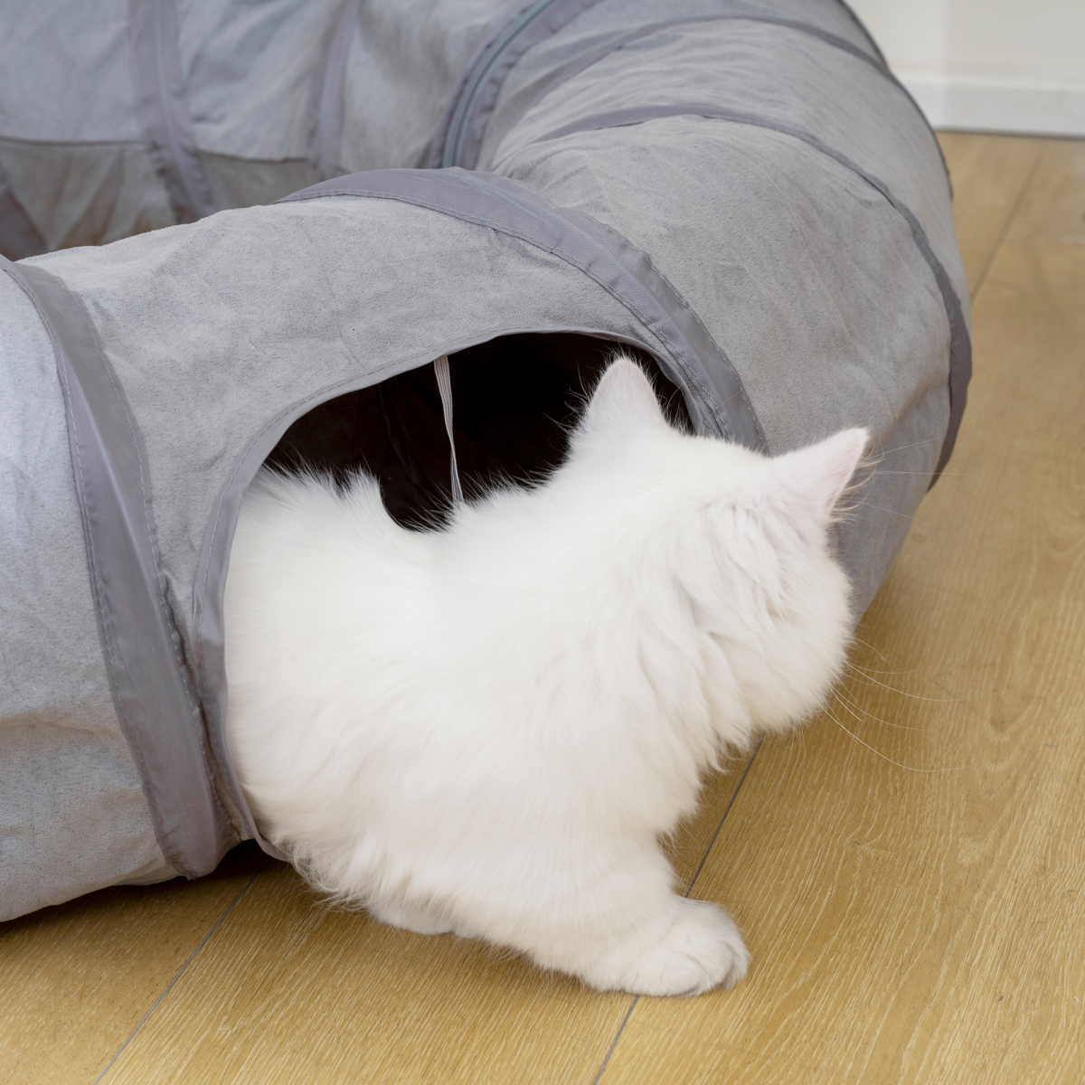 PawHut 2-in-1 Cat Tunnel Bed, Grey, Indoor Play Tunnel for Cats