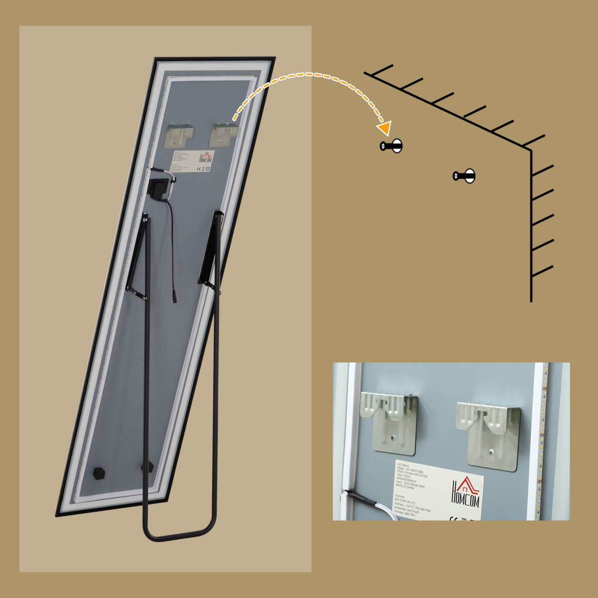 HOMCOM 150x40cm Full Length Mirror with Adjustable LED Lights, Black
