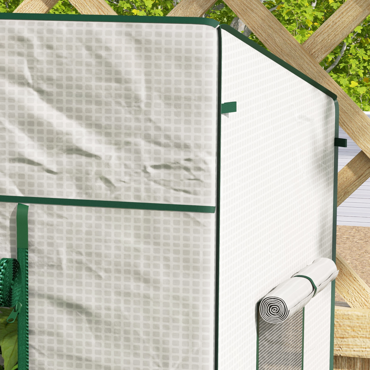 Outsunny Walk-In Lean-to Garden Greenhouse with Roll-Up Door and 2 Mesh Windows, White