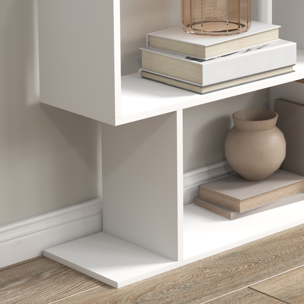 HOMCOM White 6-Tier Asymmetrical S-Shaped Particle Board Shelving Unit