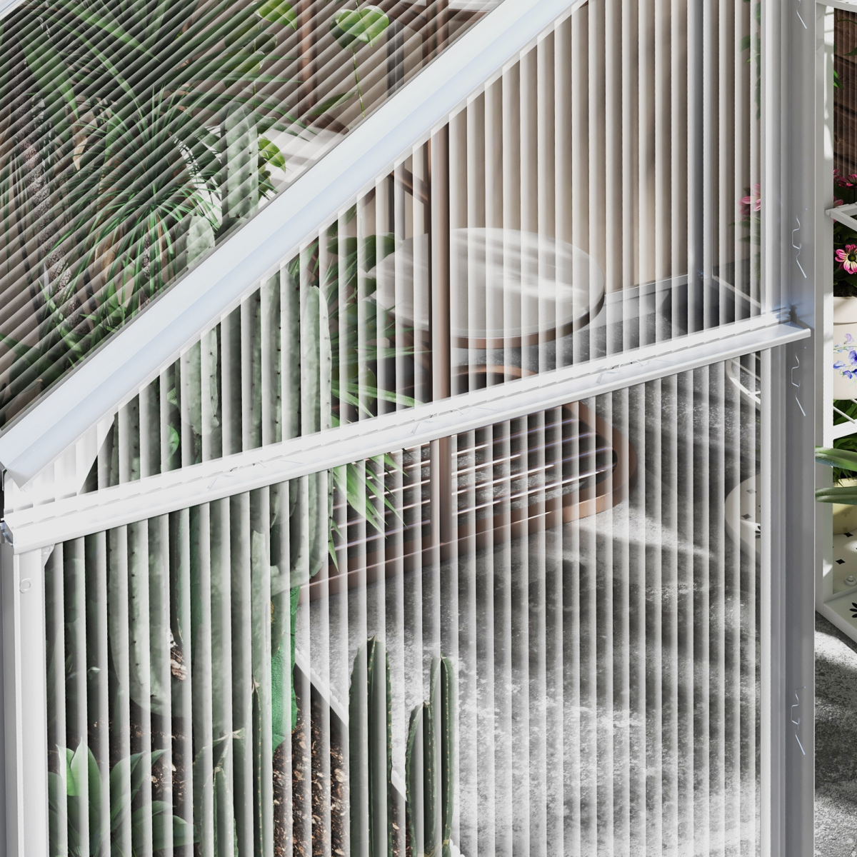 Outsunny 6 x 6 ft Walk-In Polycarbonate Greenhouse with Foundation, Sliding Door and Adjustable Window, Silver