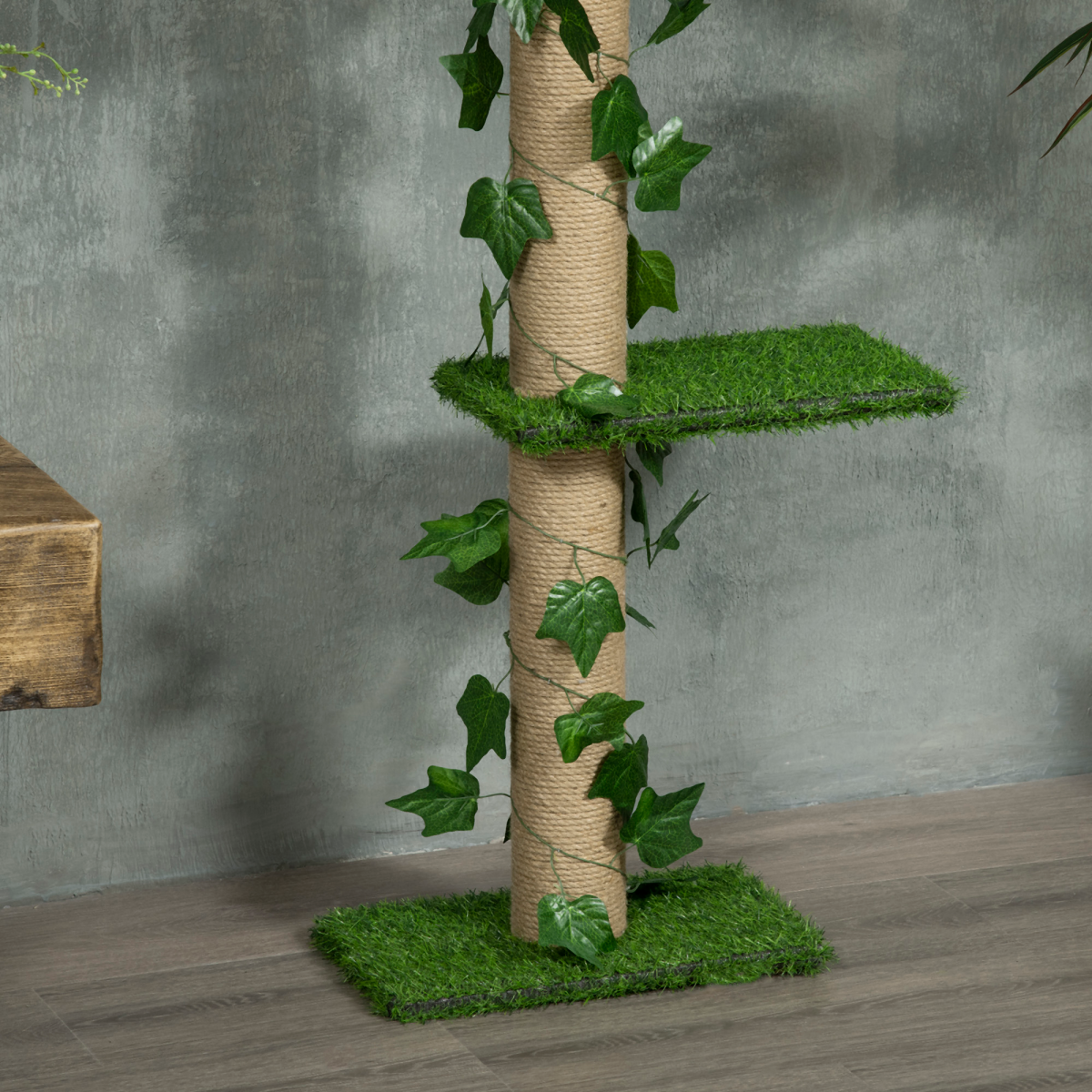 202-242cm Adjustable Floor-to-Ceiling Cat Tree, Green, Anti-Slip Kit