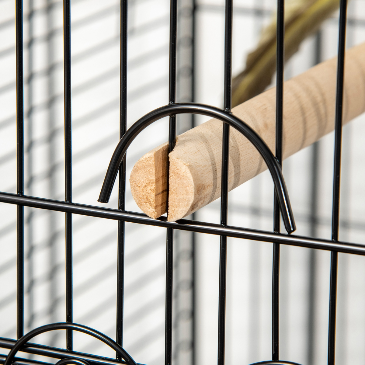 PawHut Large Metal Bird Cage with Perch & Feeding Stand, Black