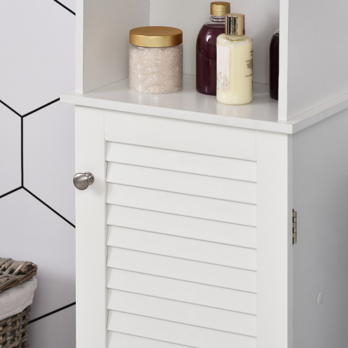 HOMCOM 6-Tier Tall Bathroom Storage Cabinet White with Open Shelves, Adjustable Shelves and Cupboard