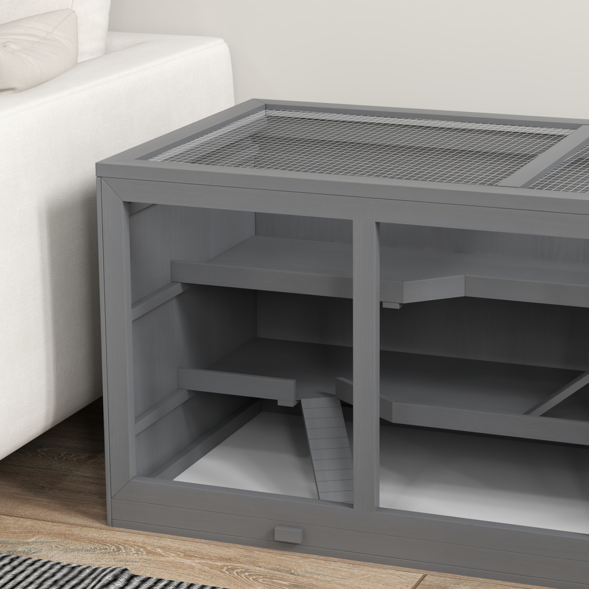 PawHut Wooden Hamster Cage with Tray, Lockable Open Top