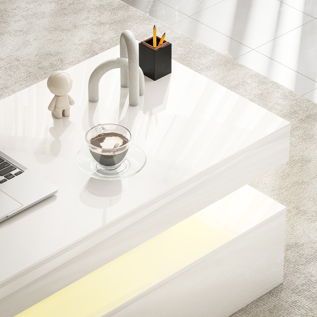 HOMCOM LED Coffee Table with Storage, High Gloss, White