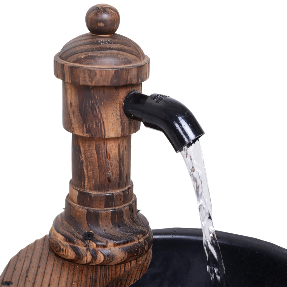 Outsunny Rustic Wooden Barrel Water Fountain with Electric Pump, Garden Planter and Ornament