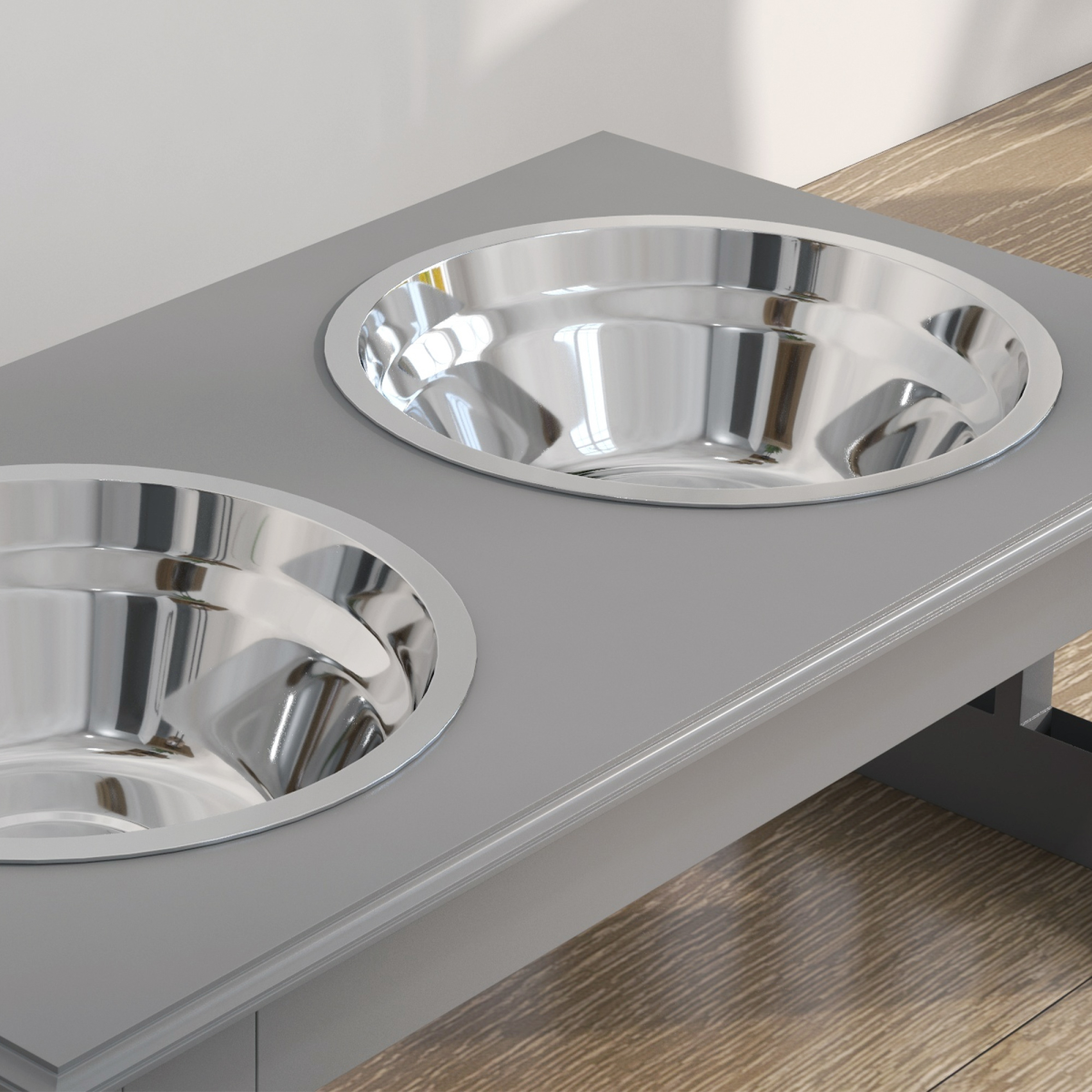PawHut Elevated Dog Bowl Feeder, Stainless Steel Double Bowl, Grey
