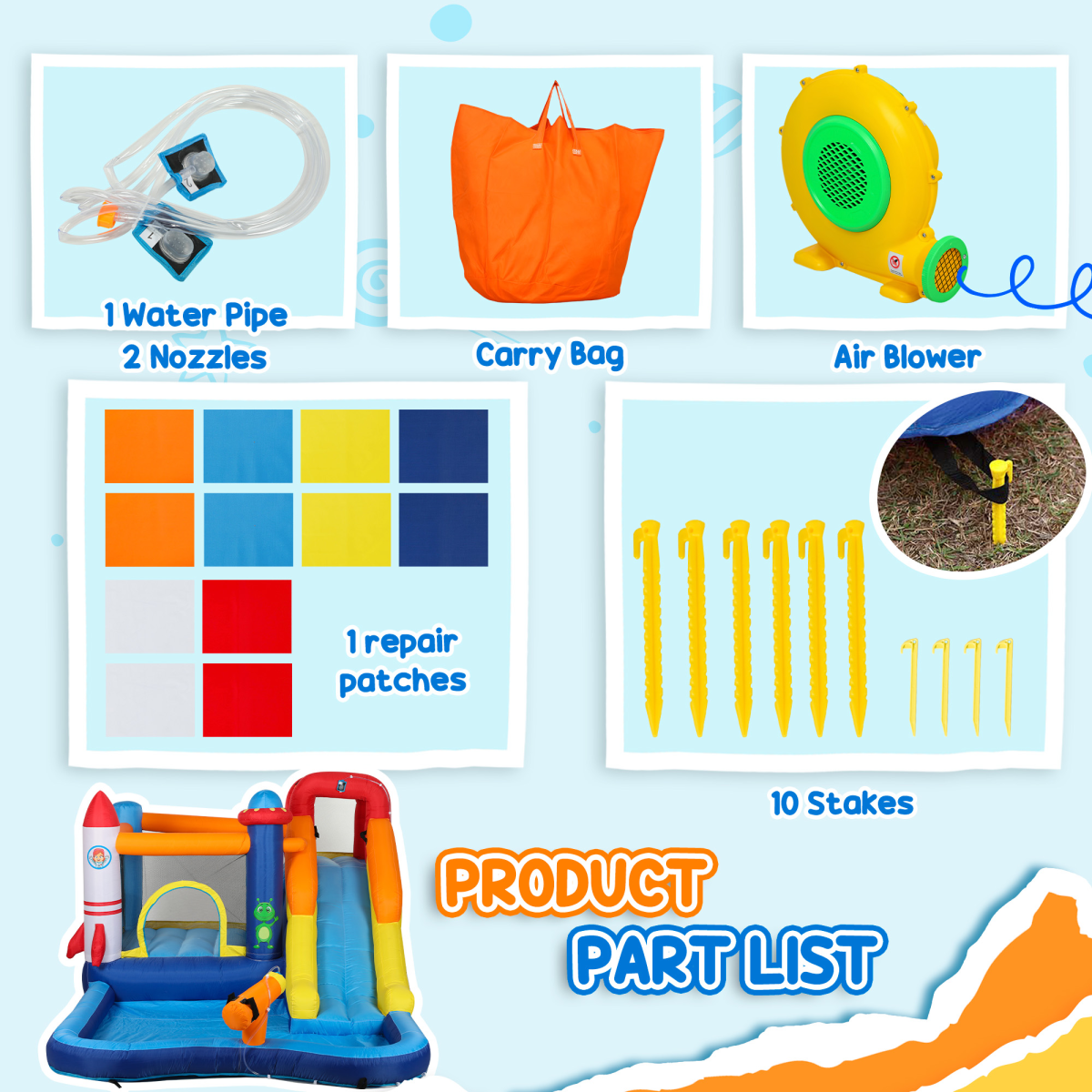 AIYAPLAY 5-in-1 Inflatable Water Slide Bouncy Castle with 550W Blower