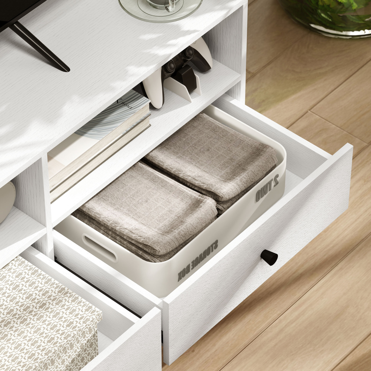 HOMCOM White TV Unit for Up to 75", 3 Drawers, 3 Shelves