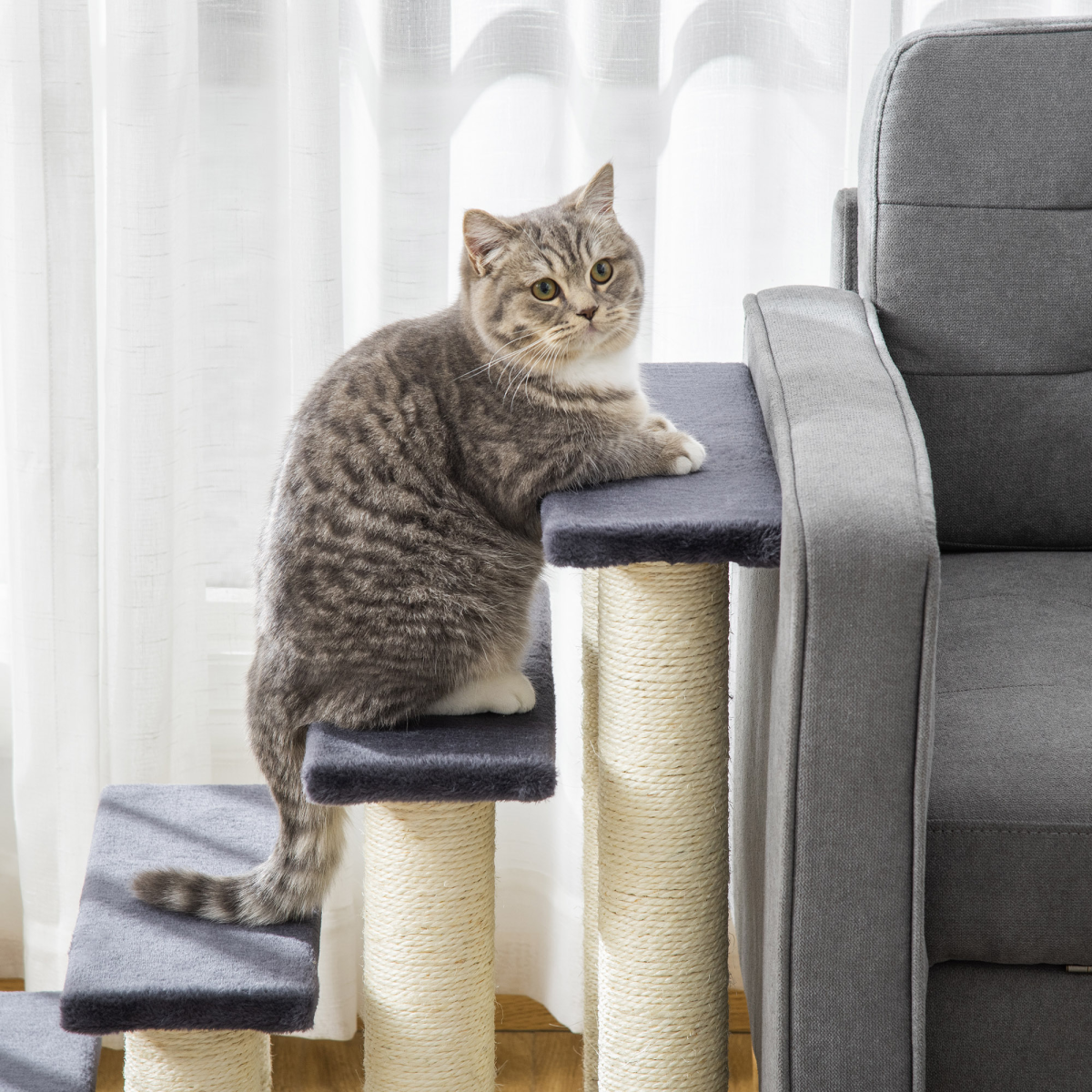 PawHut Plush Pet Stair Ladder for Cats and Dogs with Sisal Posts