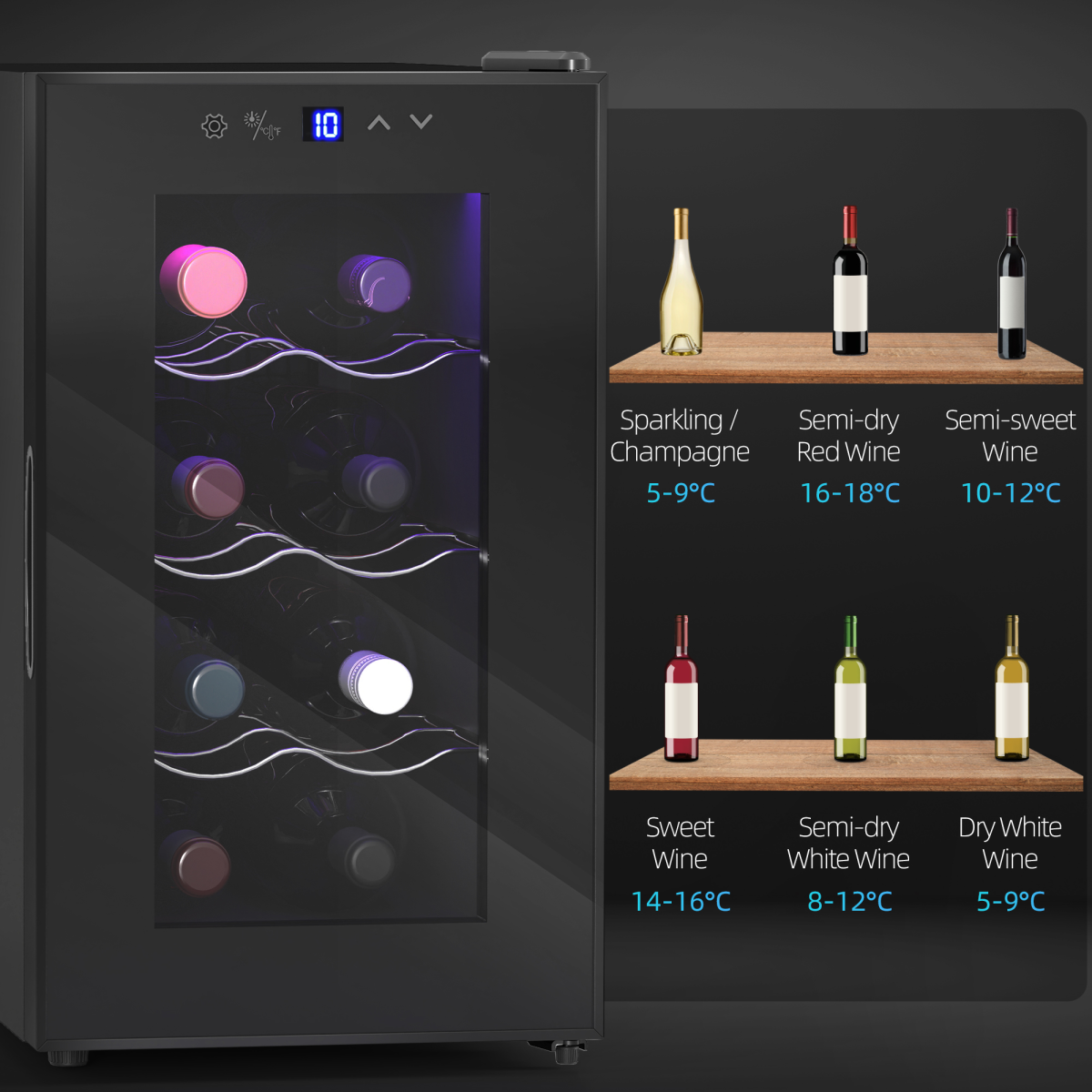 HOMCOM Freestanding Wine Cooler Fridge, 8 Bottle, 21L, Black