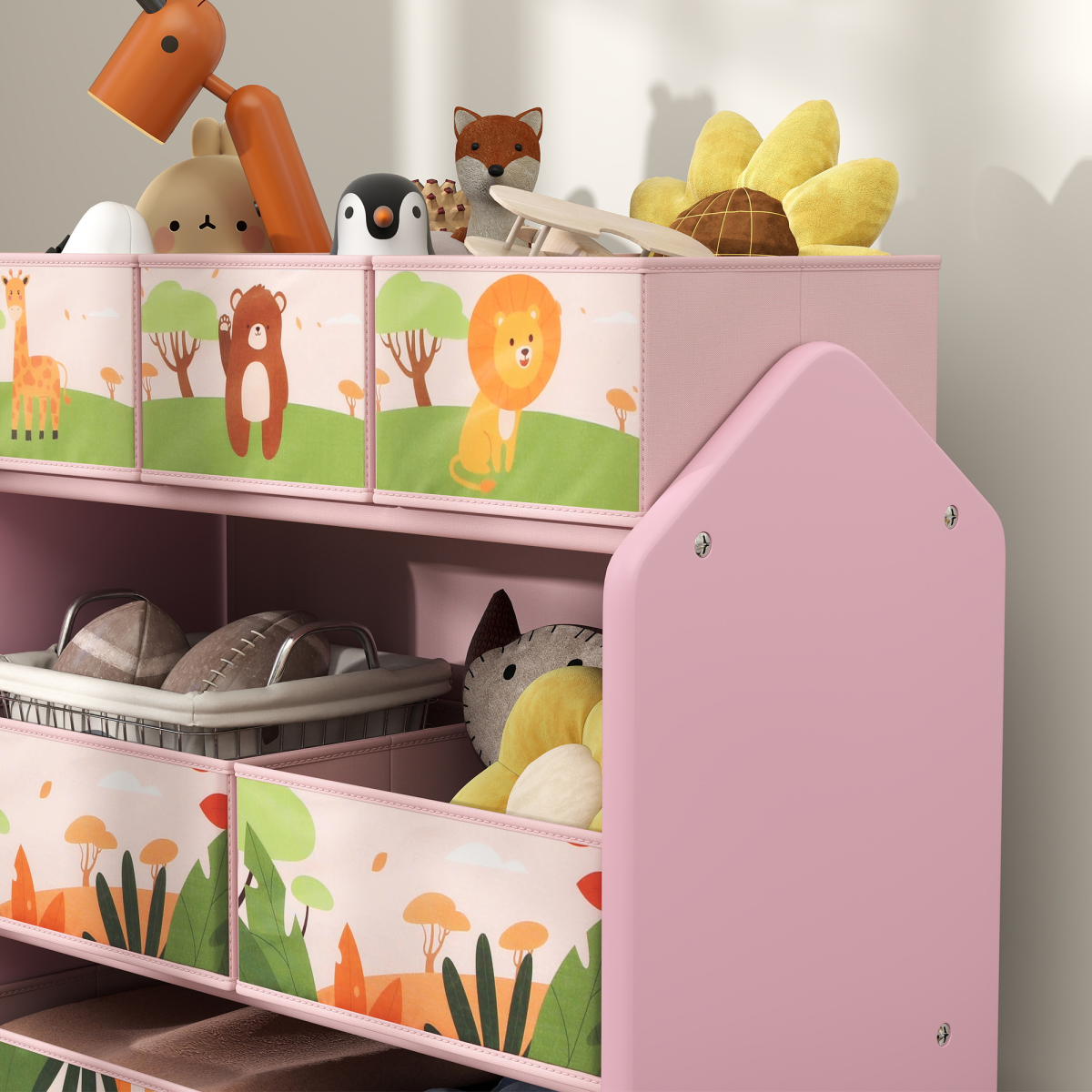 AIYAPLAY Kids 3-Tier Toy Storage Unit with 6 Removable Boxes, Pink
