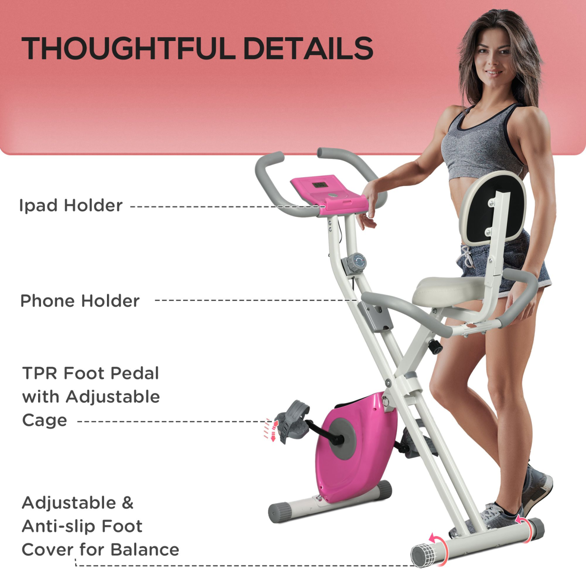 HOMCOM Folding Exercise Bike with 8-Level Magnetic Resistance, Adjustable Seat Height and LCD Display