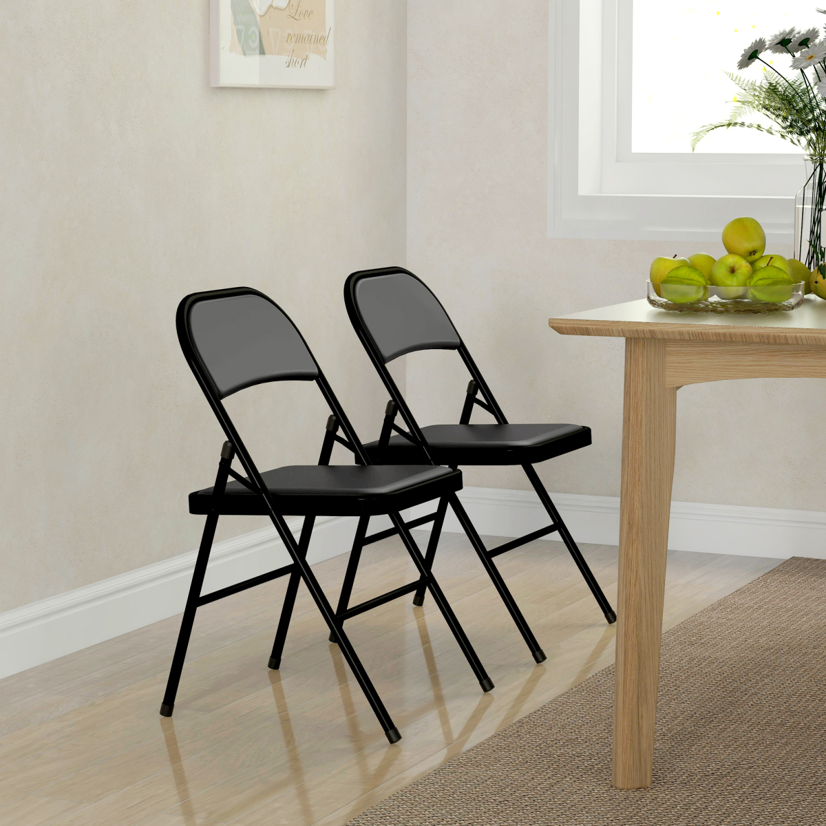 HOMCOM 2 Pack Padded Folding Chairs with Cushioned Seat & Back, Black