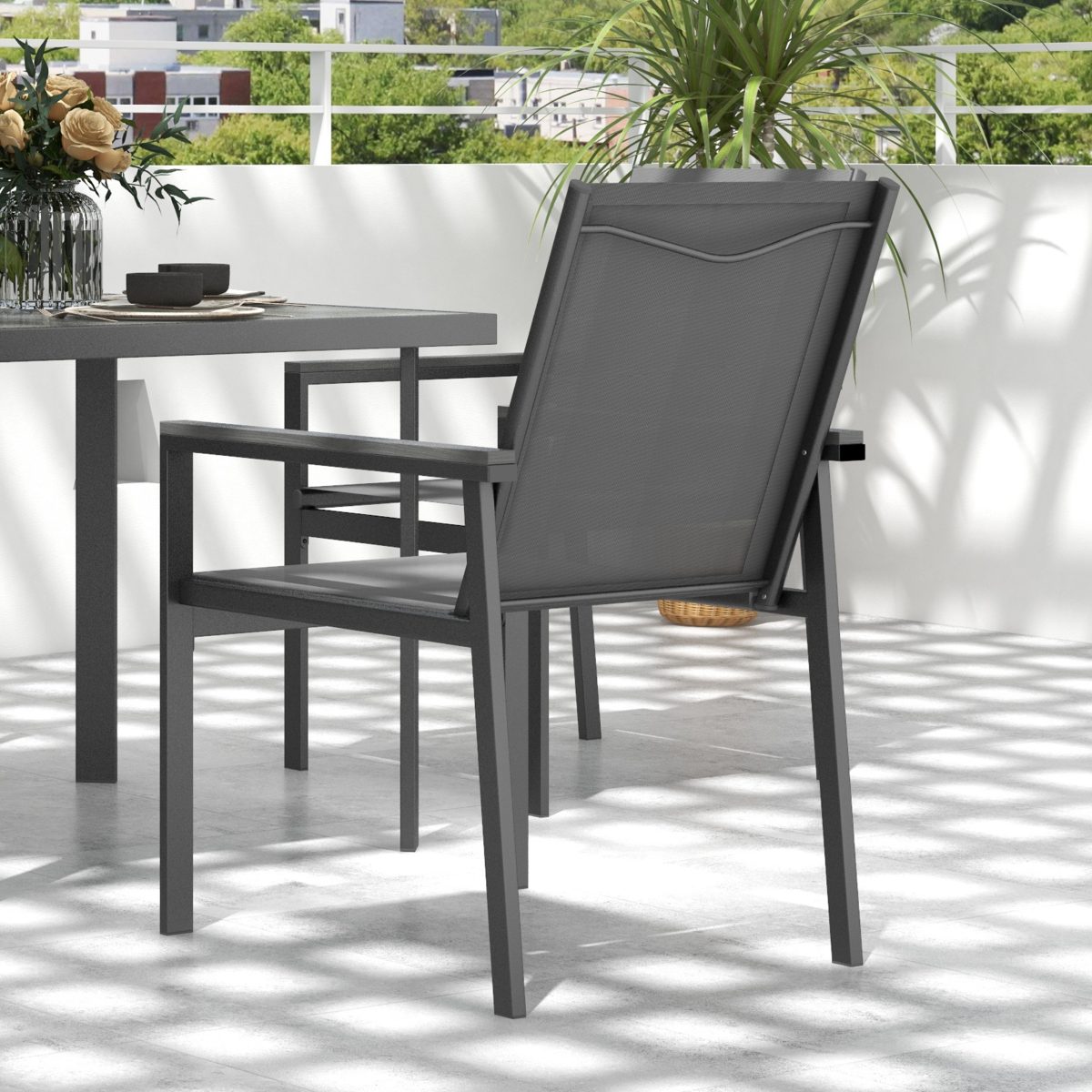 Outsunny 5 Piece Outdoor Garden Dining Set with 4 Chairs, Steel Frame and Tempered Glass Table, Grey
