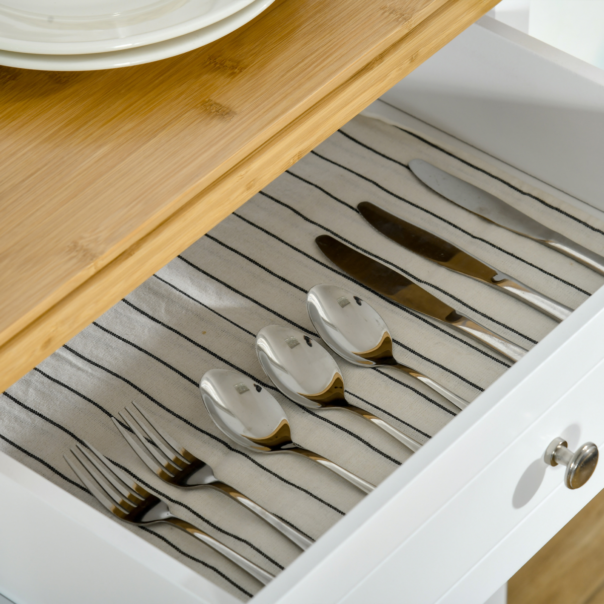 HOMCOM White Rolling Kitchen Island Cart with Drawer and Towel Rail