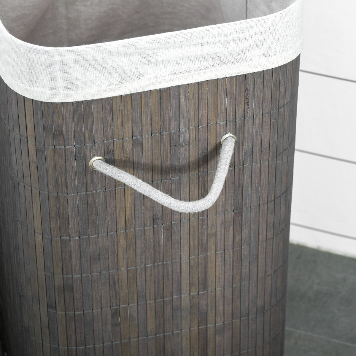 HOMCOM Bamboo Laundry Basket with Flip Lid, Foldable, Removable Washable Lining, Side Rope Handles