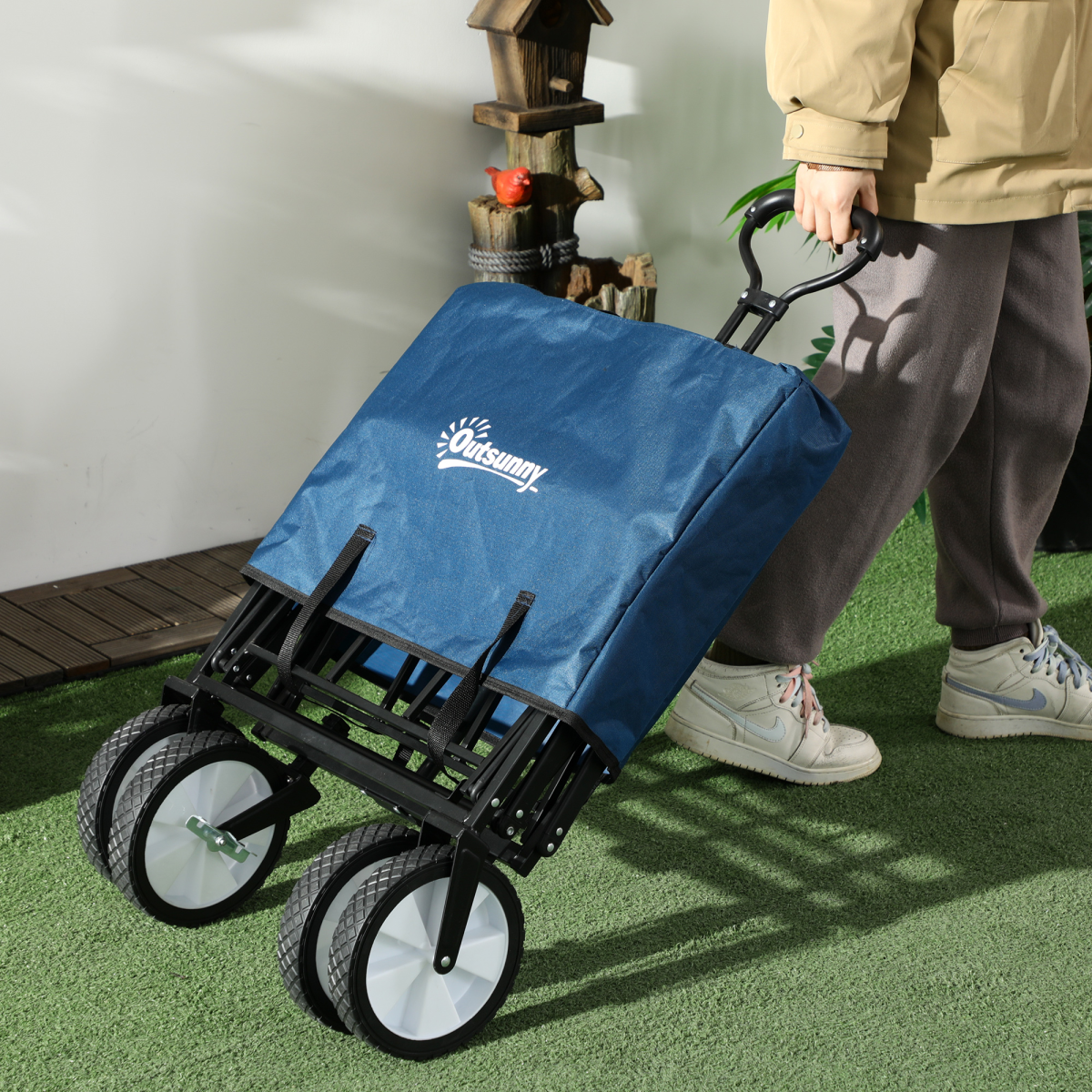 Outsunny Folding Cargo Wagon Cart for Beach & Garden, Telescopic Handle