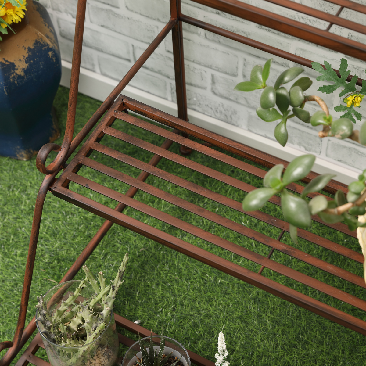 Outsunny 3-Tier Freestanding Metal Stair-Style Plant Stand with Scrollwork, Flower Pot Holder Display Shelf